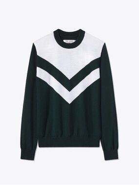Tory Sport Deep Green and White Chevron Crewneck Sweater